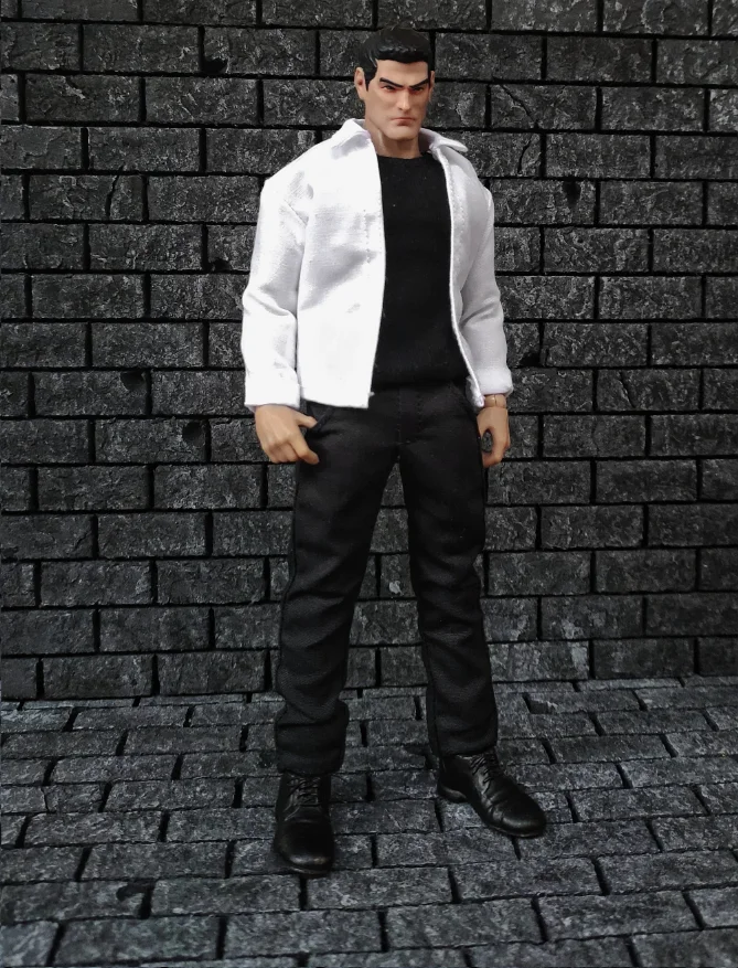 1/12 Male Soldier White Long Sleeves Shirt Vest Jeans Clothes Suit Accessory for 6Inch SHF MEZCO Soldier Action Figure Body Doll