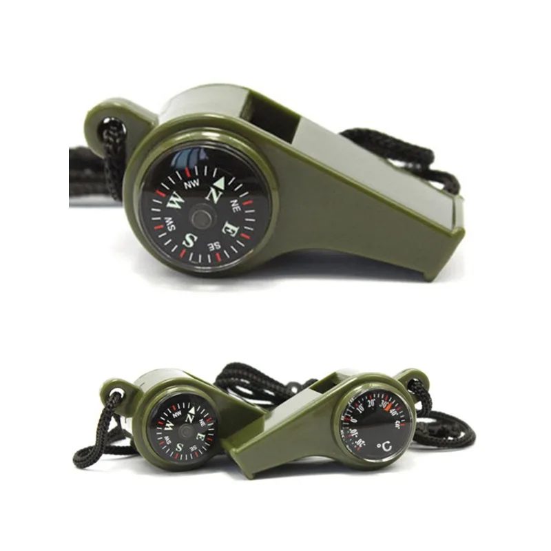 3-in-1 Outdoor Survival Whistle with Compass and Thermometer, Portable Emergency Whistle with Lanyard for Camping Hiking Safety