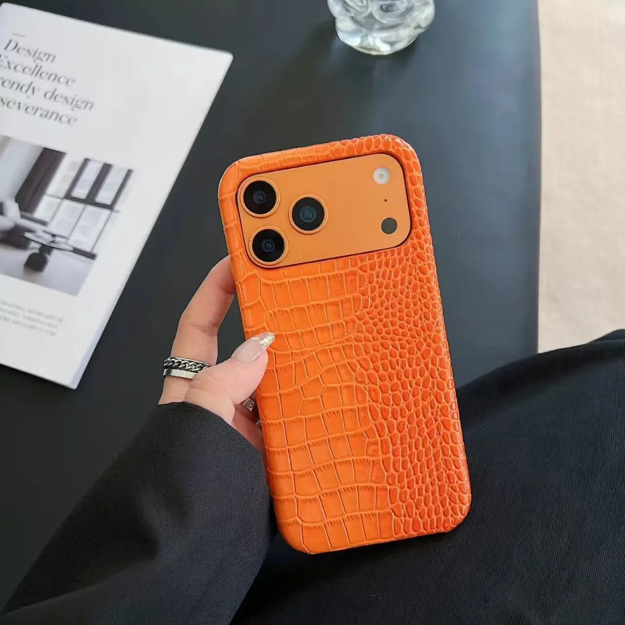 Neue Luxus-Handyhülle aus Krokodilleder-PU mit Texturmuster für iPhone 12 13 14 15 16 17 Pro Max, Hartes Halbpack-Design Cover ﻿ ﻿