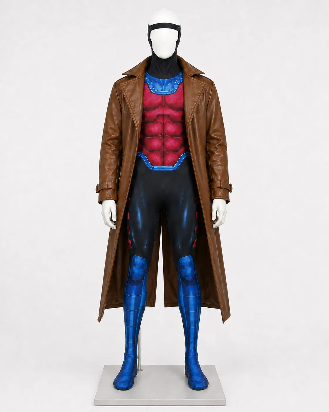 Gambit Cosplay Costume Remy LeBeau Faux Leather Coat Bodysuit Mask Outfit Set for Men Halloween Comic-Con