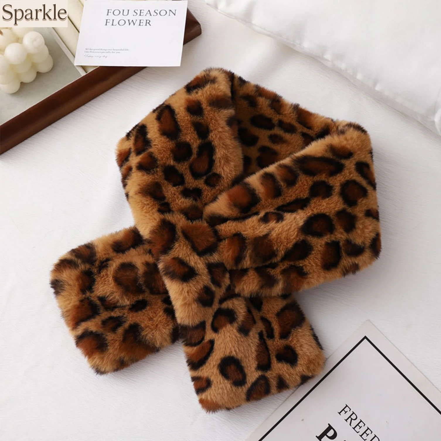 

Women's Leopard Print Faux Fur Scarf Warm Fluffy Winter Neck Wrap Fashion Accessory for Cold Weather