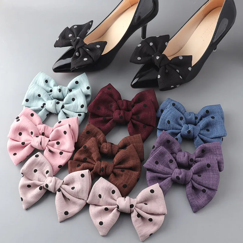8 colors retro polka dot bow shoe buckle, shoe flower accessory, detachable shoe clip, bridal shoes,dance party shoes decoration