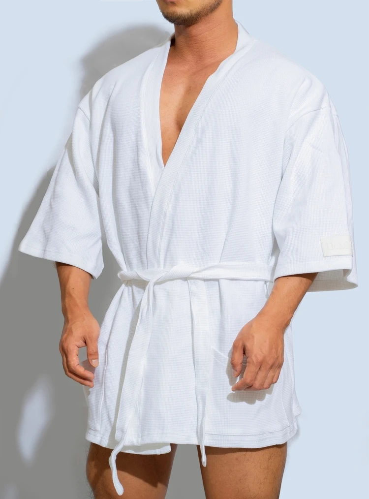 Herren Bademantel Short Style Baumwolle einfarbig Pyjama Wasser absorbierende lässige Home Bade mäntel