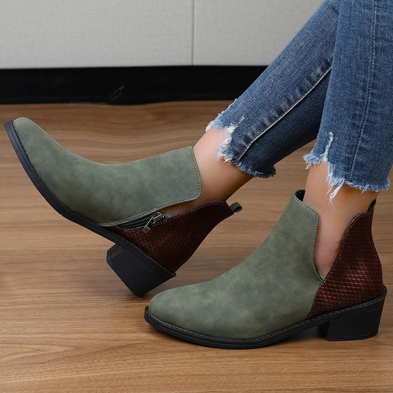 Botas modernas con cremallera lateral para mujer, botines de punta estrecha, Color bloqueado, alta calidad, Otoño e Invierno