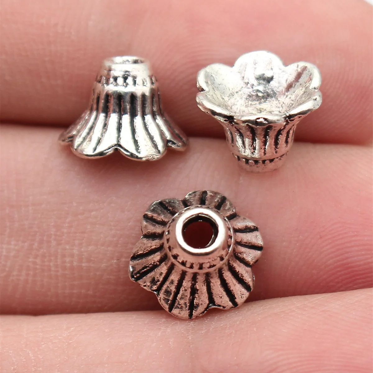 WYSIWYG 20pcs 12x11x8mm Antique Silver Color Engraved Trumpet Flower Shaped Bead Caps For DIY Jewelry Making