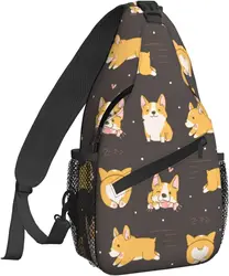 Crossbody Backpack for Men Women Sling Bag Kawaii Corgi Cute Dog Chest Bag Shoulder Bag Lightweight One Strap Backpacks