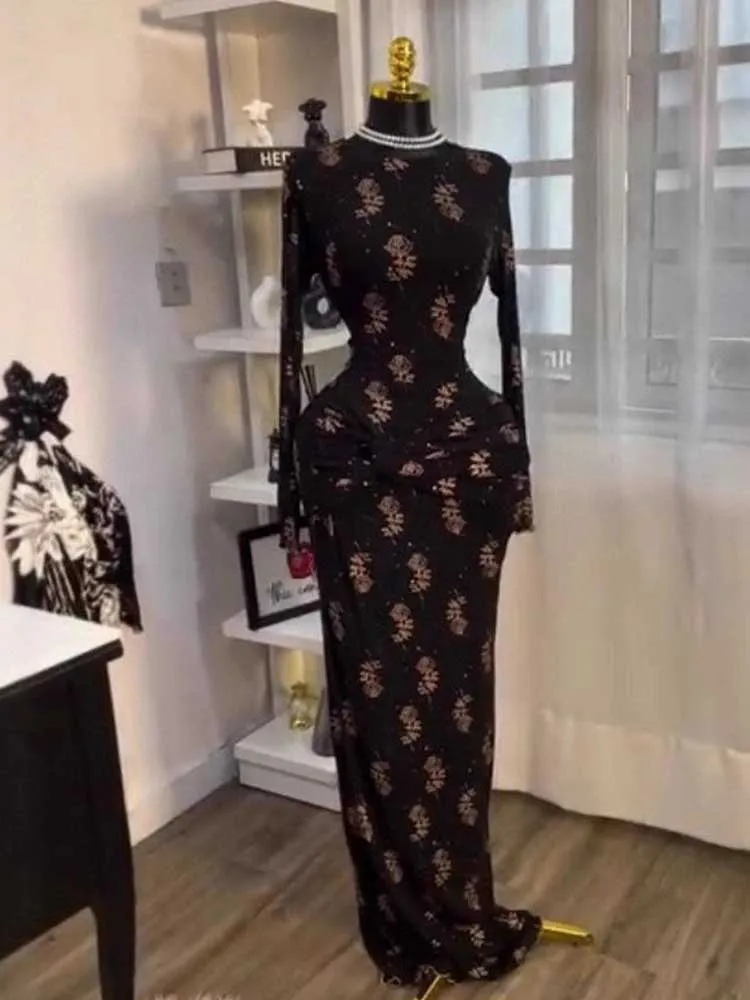 

Элегантное женское макси-платье с длинным рукавом, весеннее, с эффектом утончения талии, сексуальное, черное, в пол, для дня рождения