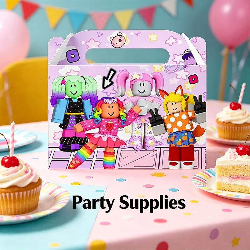 Roblox-Themen-Papierbox-Kombination mit Spielfiguren, Süßigkeiten-Geschenktüten für Babyparty und Geburtstagsfeier-Dekorationen
