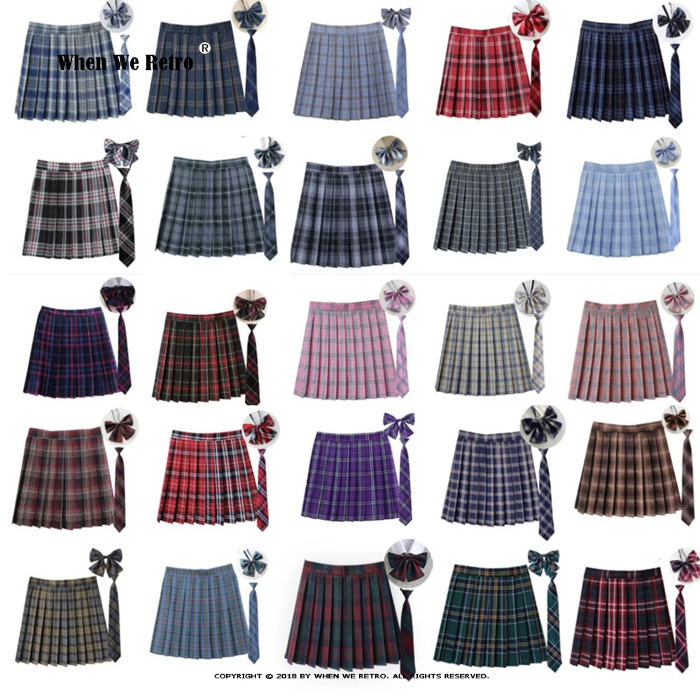 

35 Colors Summer Plaid Pleated Skirt With Necktie Bowtie Korean Jk Skirt Uniform Japanese School Preppy A Line Mini Skirts RS185