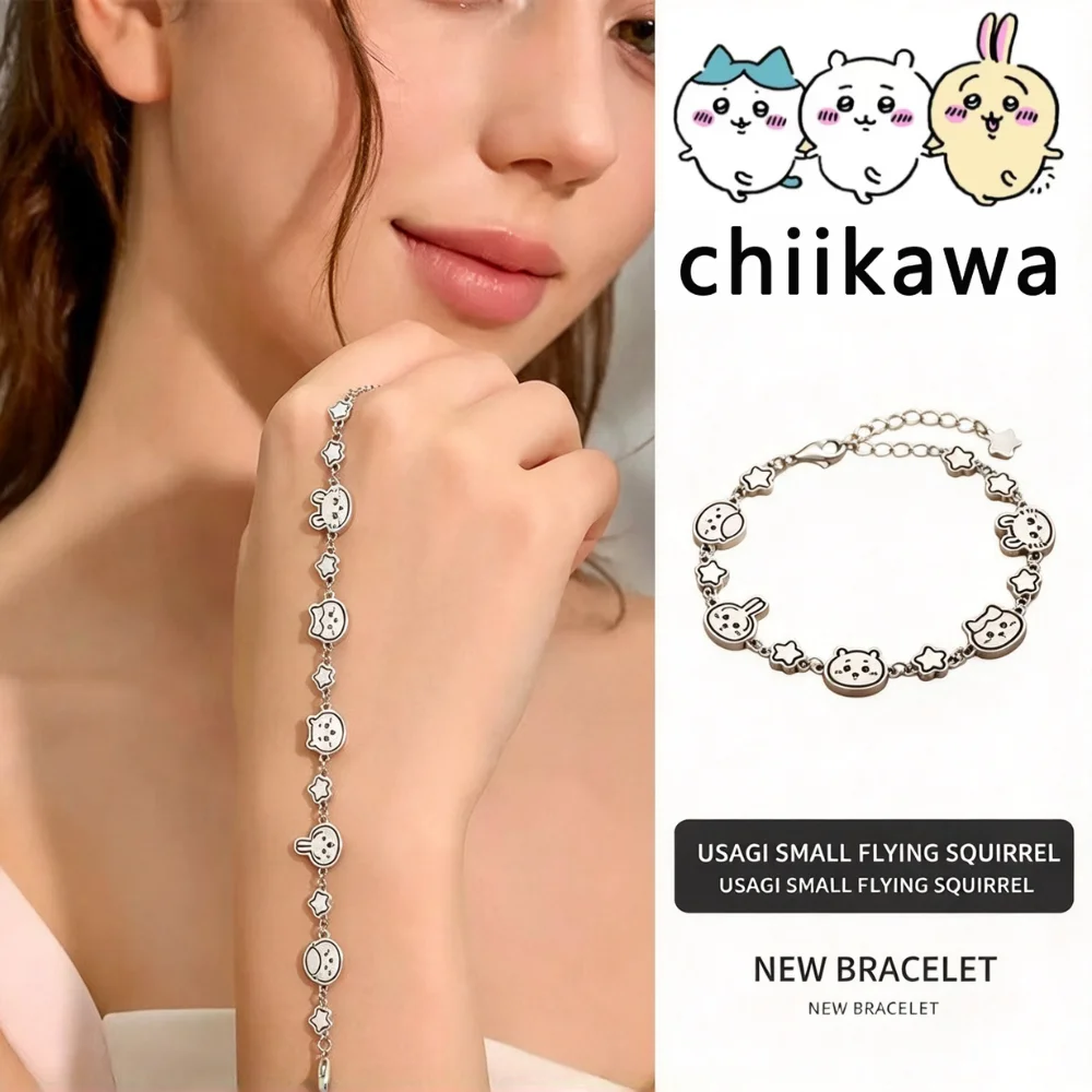Chiikawa Beaded Bracelet, Usagi & Hachiware Cartoon Wrist Jewelry, Matching Birthday Gift for Student Girls & Besties ﻿