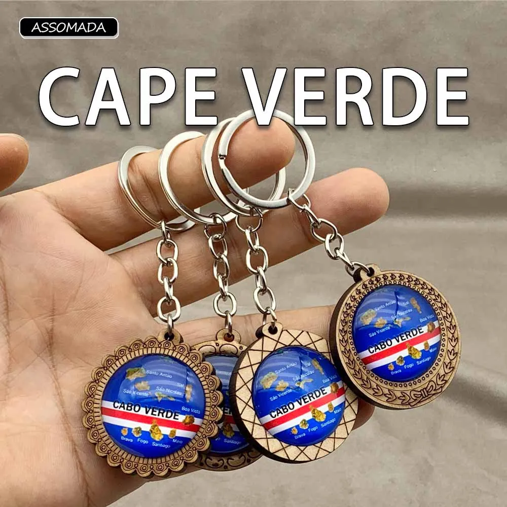 Wood KeyChain Cape Verde Chaveiro For Caboverdiano Women Men Gift Glass Ball Hemispherical Island Pendant Key Chain Accessories