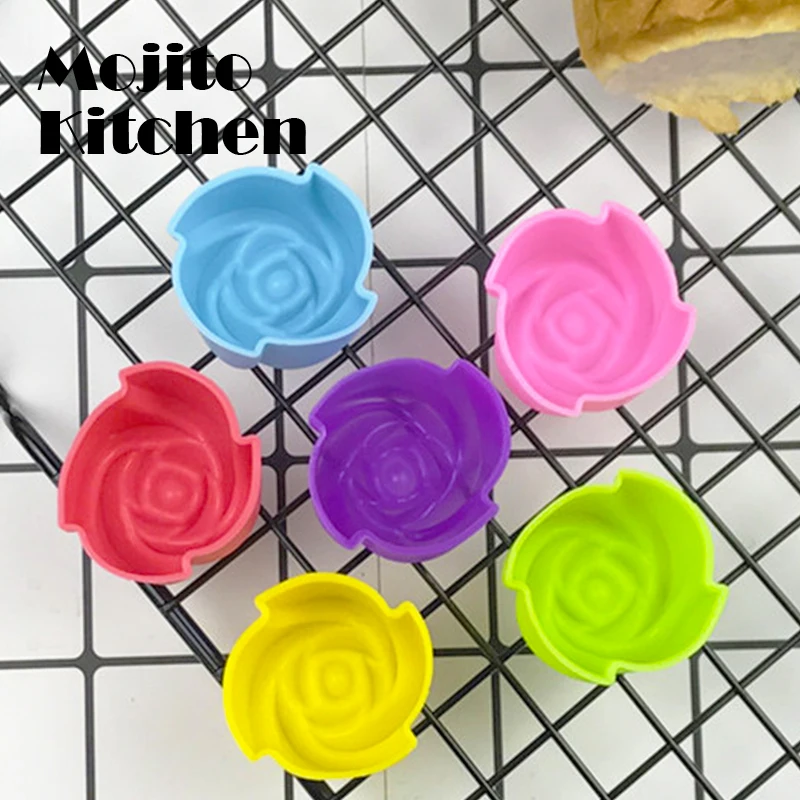 10pcs Rose Mold DIY Food Grade Silicone Mini Cupcake Cake Tool Muffin Cookie Baking Molds Chocolate Soap Pastry Decorating Set