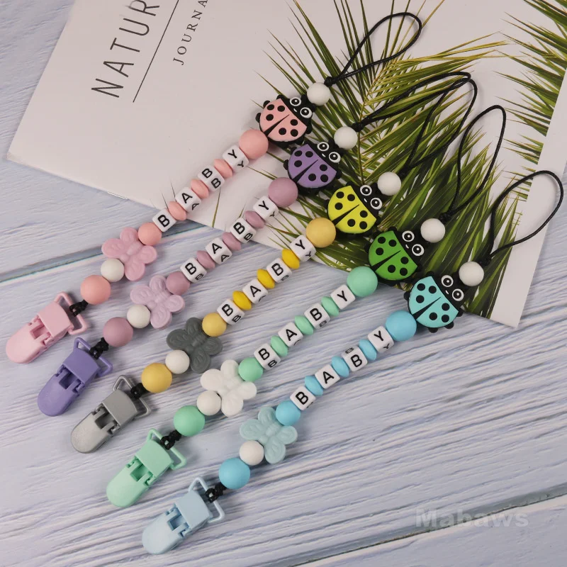 Personalized Name Pacifier Clip Small Rabbit Gum Teether Silicone Bead Animal Shape Customized Baby Name Pacifier Chain Gift Toy