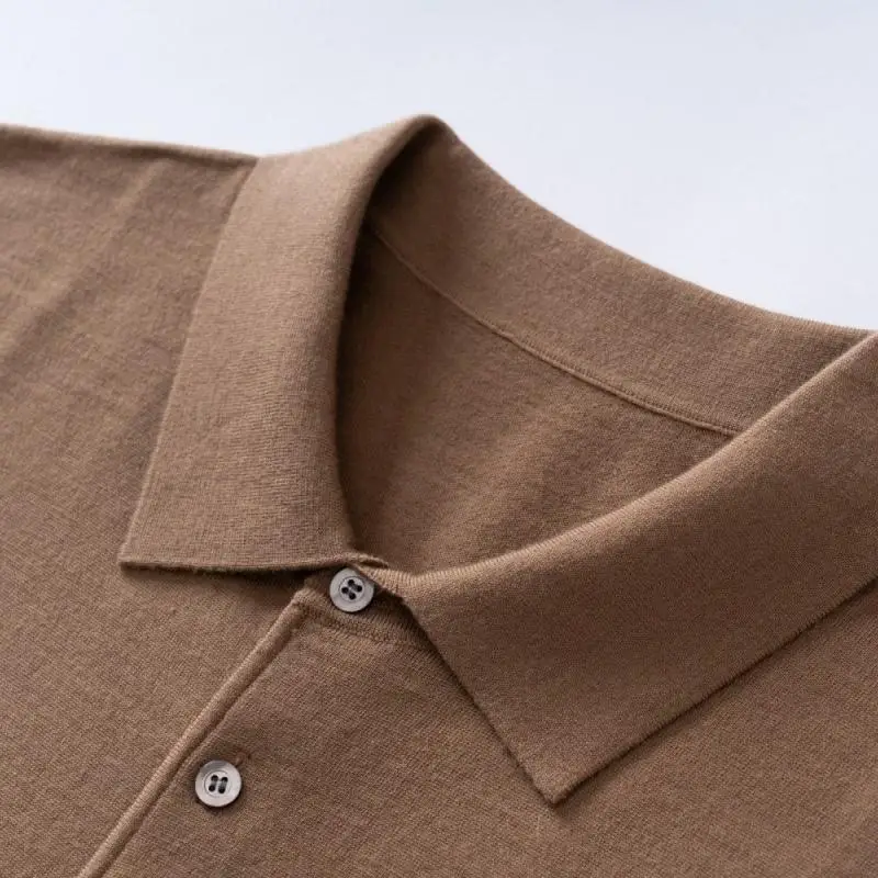 CHICUU Men's Machine Washable 100% Merino Wool Polo Pullover Sweater Autumn Winter Basic Soft Long Sleeve Wool Knitwear Tops