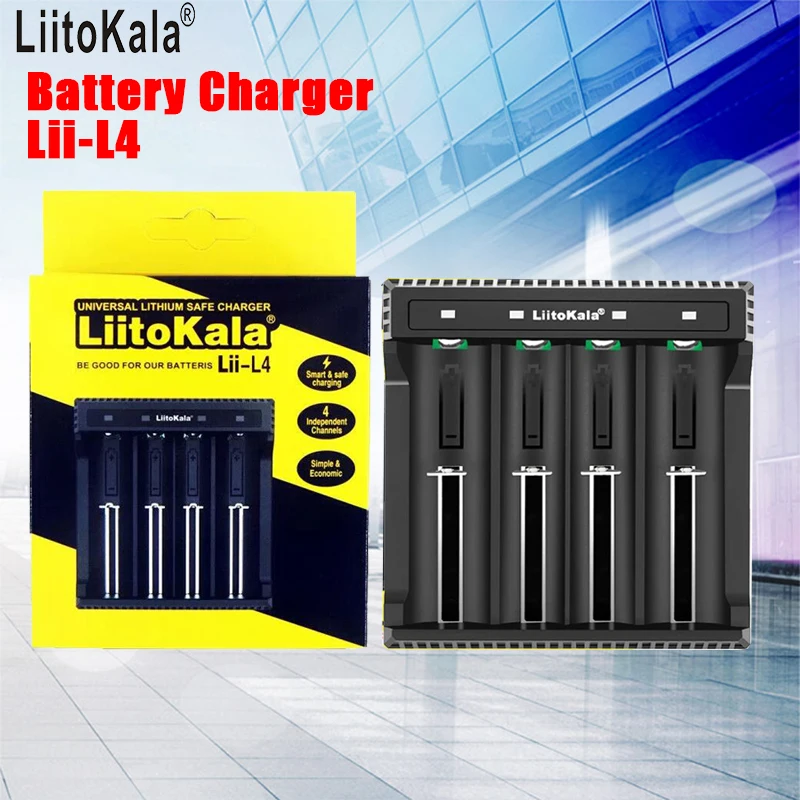 LiitoKala Lii-L4 18650 Rechargeable Battery Charger for 3.7V 26650 21700 20700 20650 18500 18350 CR123A with USB Cable