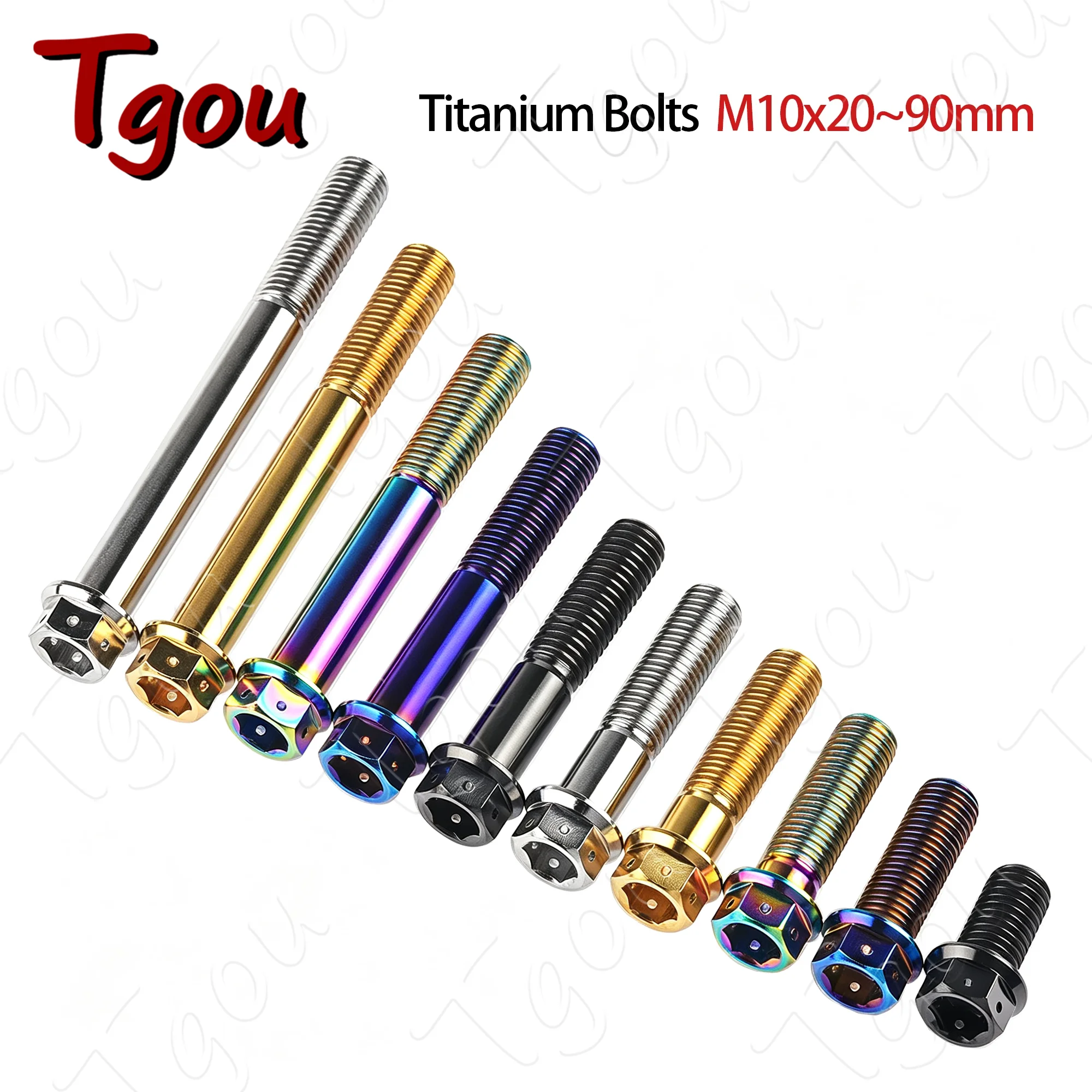 Tgou Titanium Bolt M10x20~90mm Pitch1.25/1.5mm Flange Inner Outer Hexagon Screws for Motorcycle Disc Brake Refitted