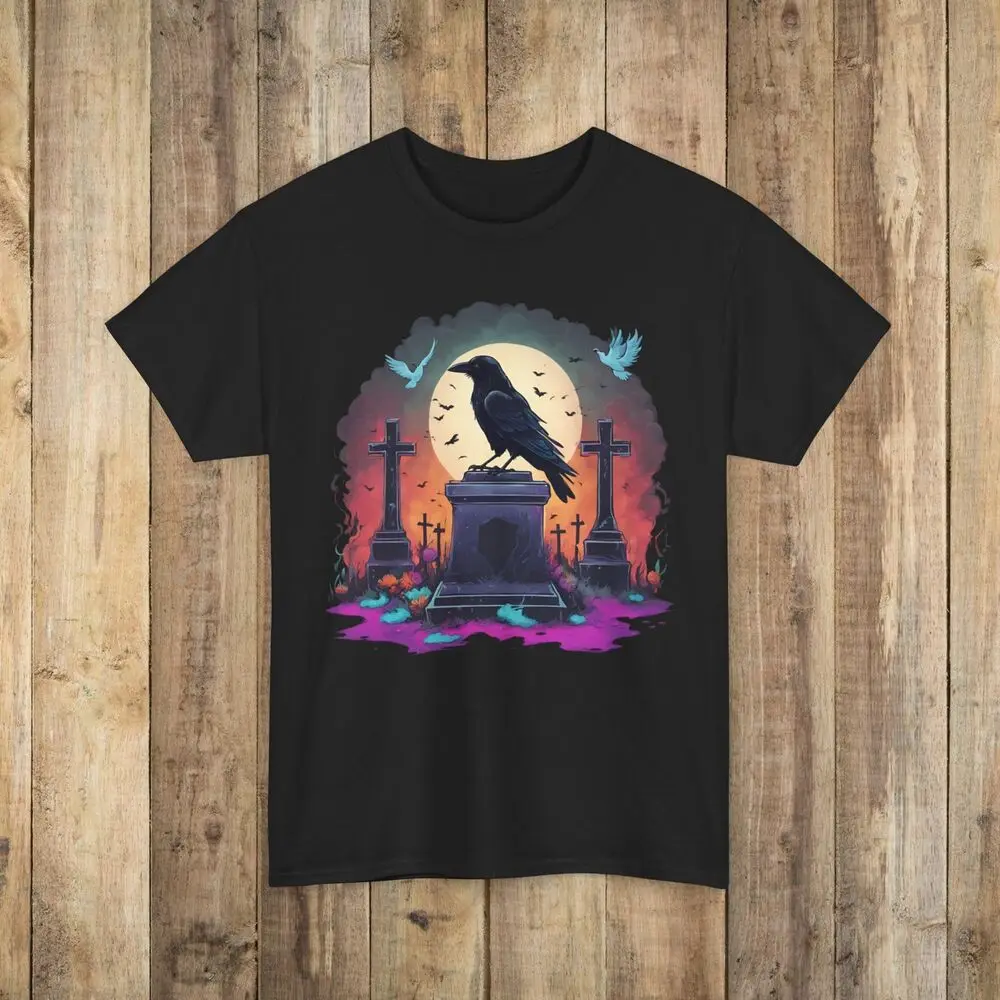 Crow in a graveyard tombstone Wiccan occult T-shirt  Tees High Quality 100%Cotton Short Sleeve