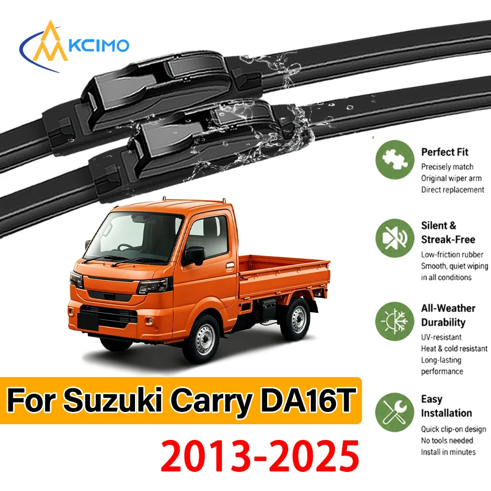 Balais d'essuie-glace noirs robustes et durables, paquet de 2, pour Suzuki Carry DA16T 2013-2025, installation rapide, excellente performance de nettoyage