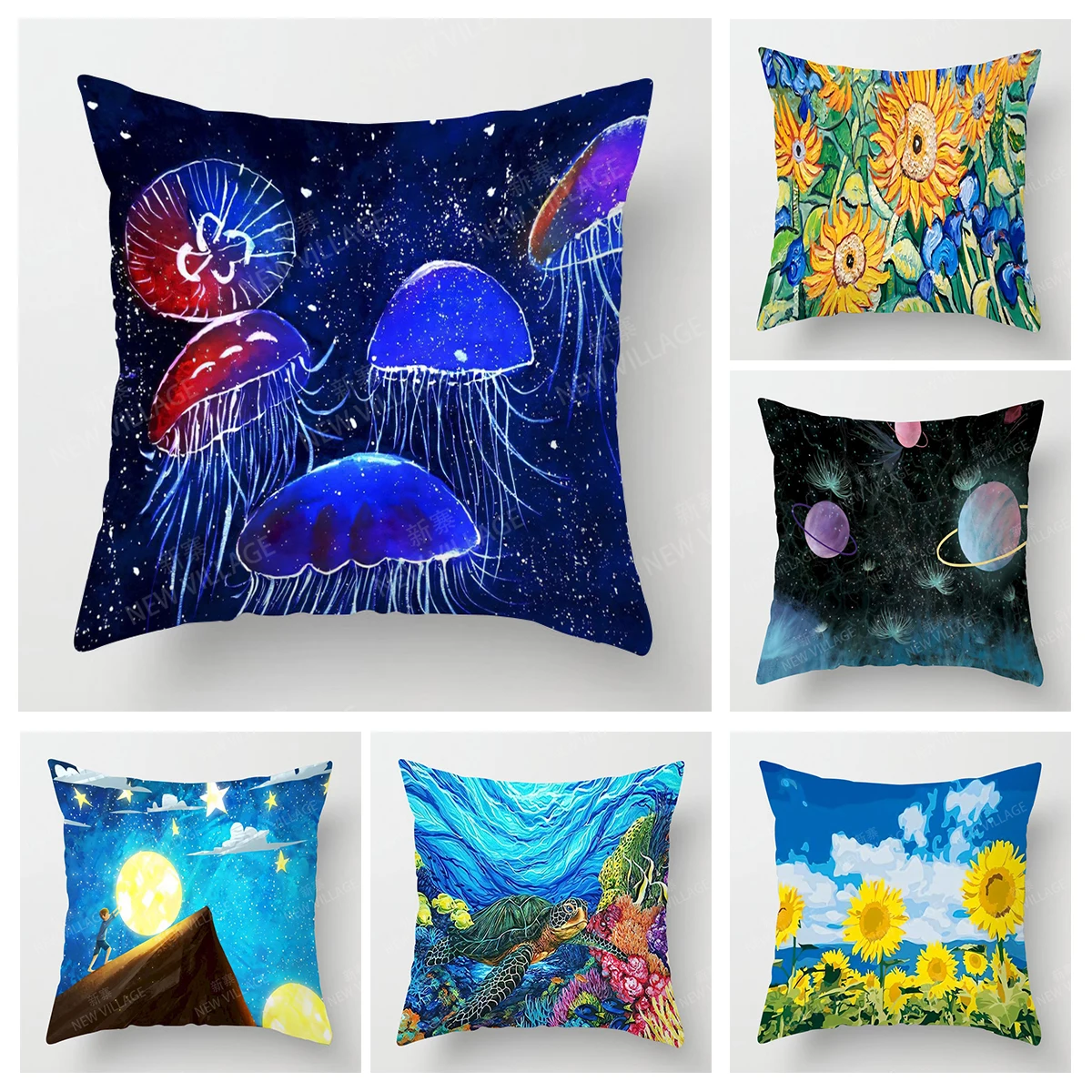 Home living room decoration cushion covers Jellyfish and Sunflowers  throw pillow cover45*45 pillowcase 40x40cm 50x50 45x45