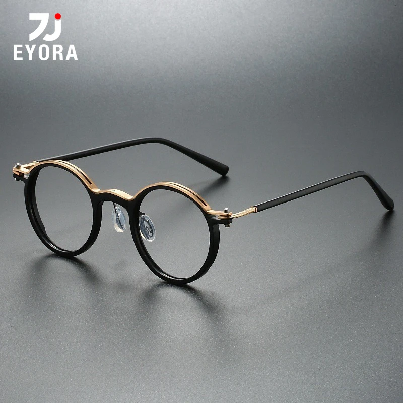 

EYORA Retro Round Men Anti-Reflective Reading Glasses Anti Blue Light Myopia Eyewear Photochromic Prescription Eyeglasses Lens