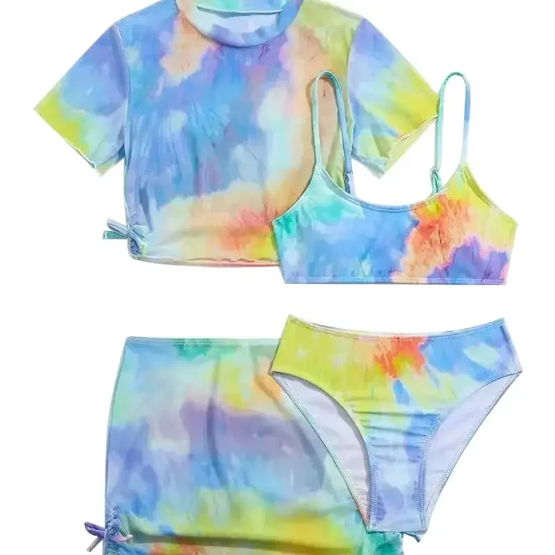 Разноцветные купальники для девочек от 7 до 14 лет, дышащие комплекты из 4 пляжных купальных костюмов, купальный костюм, праздничная пляжная одежда