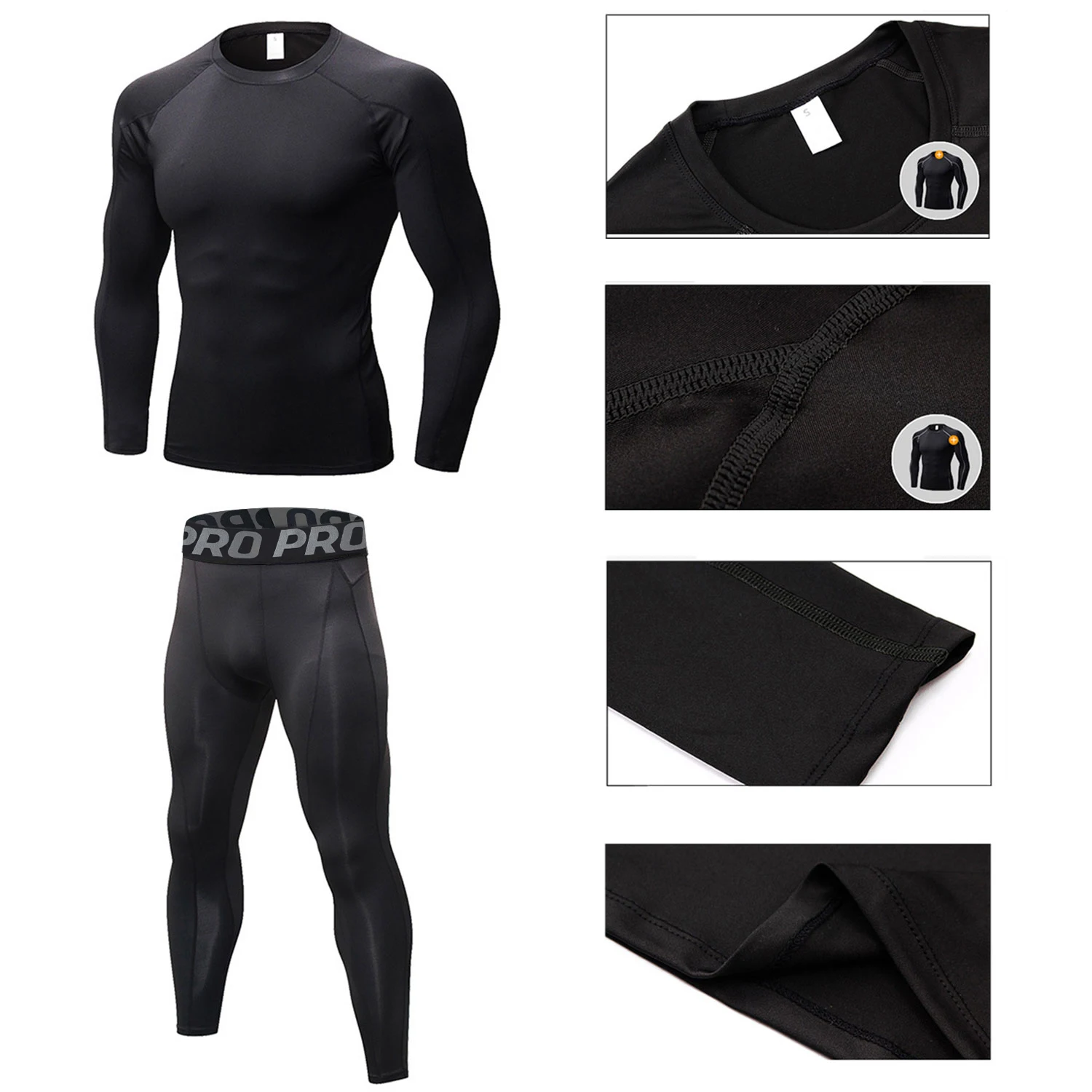 Mens Workout Compression Set Pants and Long Sleeve Shirts Winter Warm Thermal Base Layer Top & Bottom