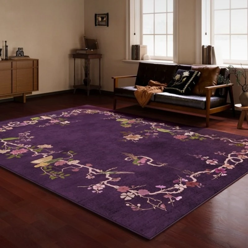 Retro Style Bedroom Decor Purple Carpet Large Area Carpets for Living Room Washable Study Soft Floor Mat Anti-slip Cloakroom Rug