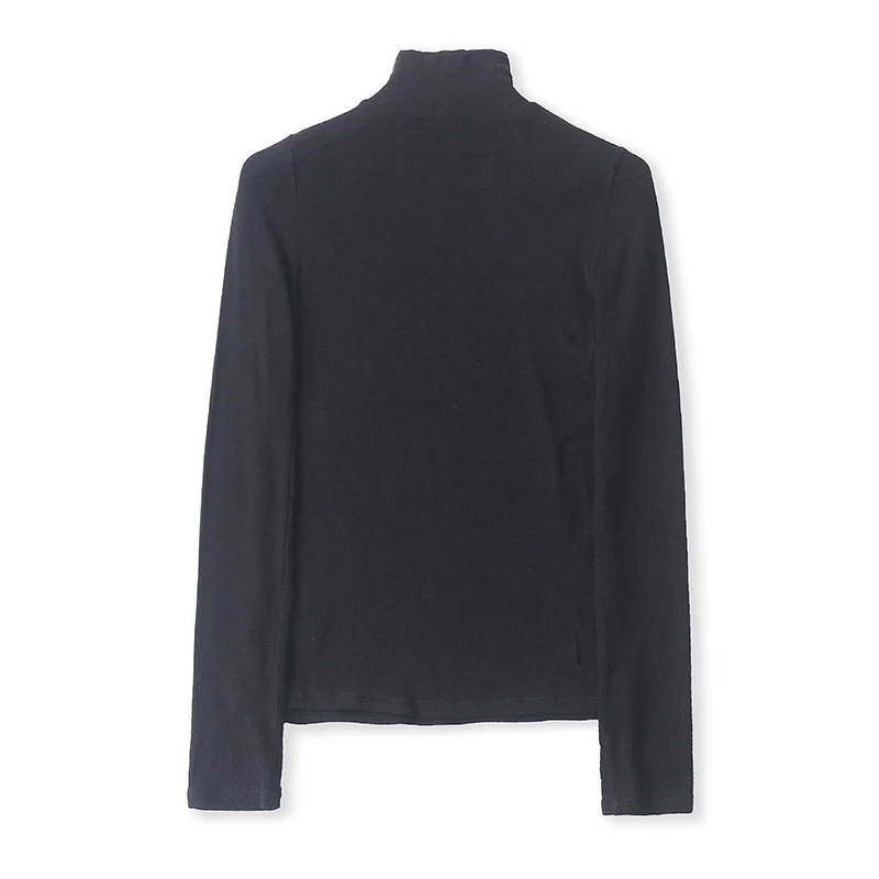 Women's Knitted Long Sleeve Thin Stand Collar T-shirt Fashionable All-Match Pullover Top Elastic Spring Summer New Arrival