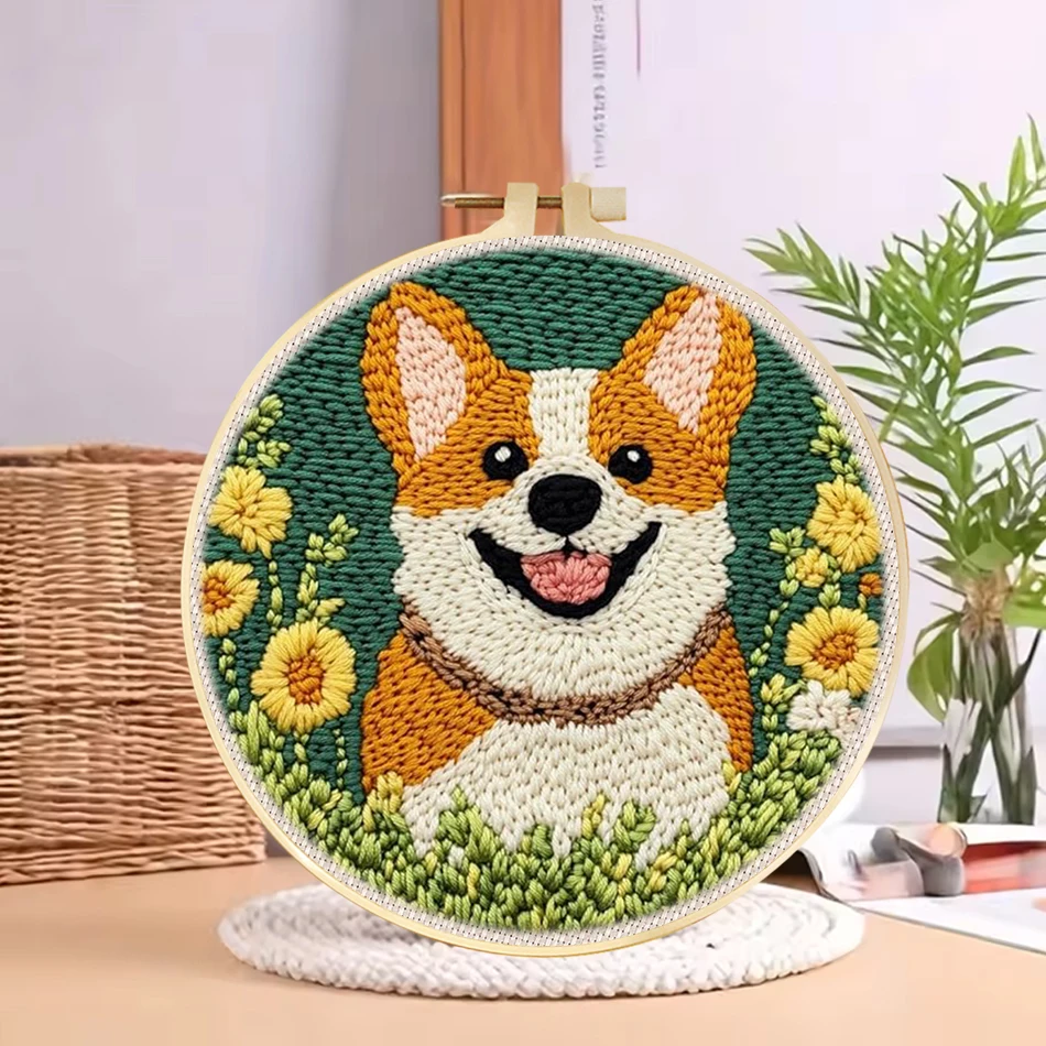 

Punch Needle Embroidery Starter Kits Rug Hooking Kit for Adults Beginners Handcraft Punch Needle Kits Cute Animals Work Decor