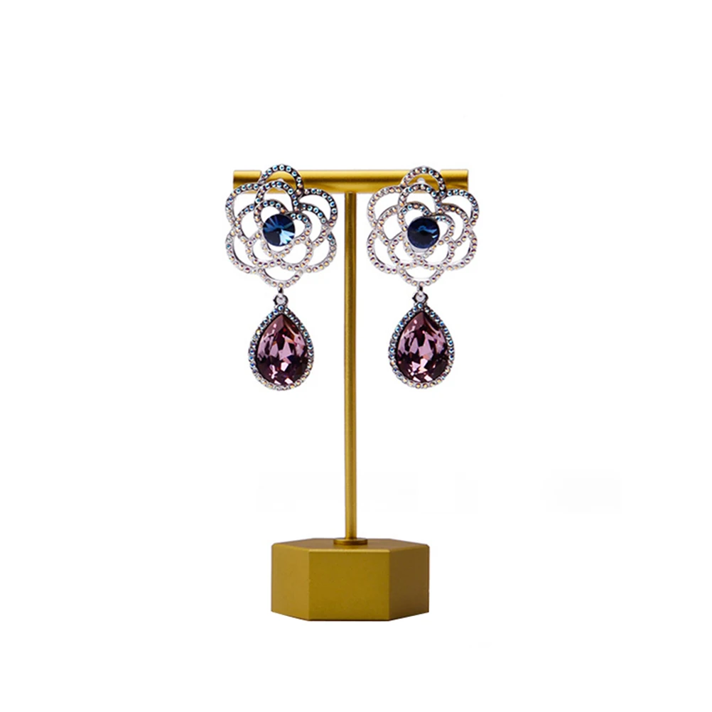 

Metal Fashion Earrings Storage Rack European Style Simple Ring Display Stand Jewelry Hanging Holder (Hexagon Base/Earring Rack)