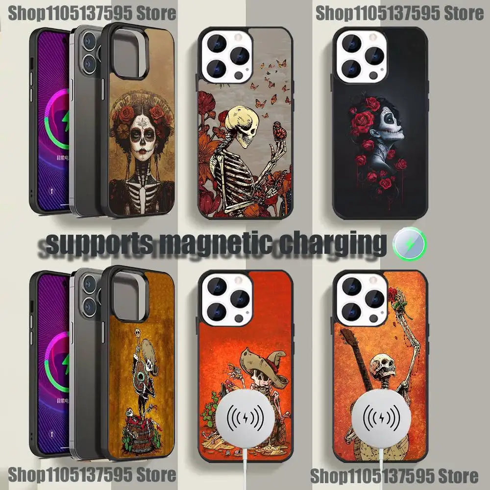 

Day of the Dead Mexican Catrina Phone Case For iPhone 17,16,15,14,13,12 Pro,Max,Plus,Mini Magnetic Magsafe Wireless Charging