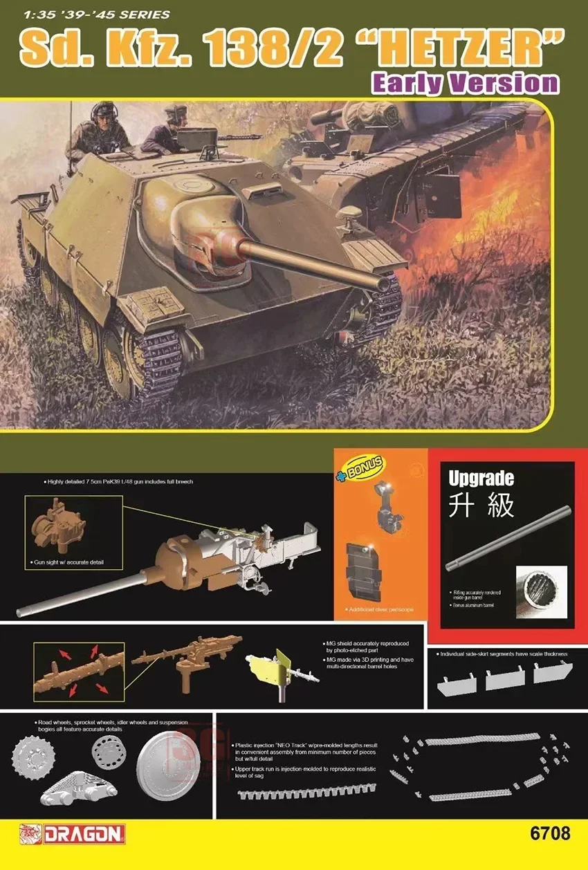 DRAGON Kit de modelo de vehículo de combate de ensamblaje 6708 Jagdpanzer 38 (t) "Hetzer" producción temprana 07-11/44 1/35