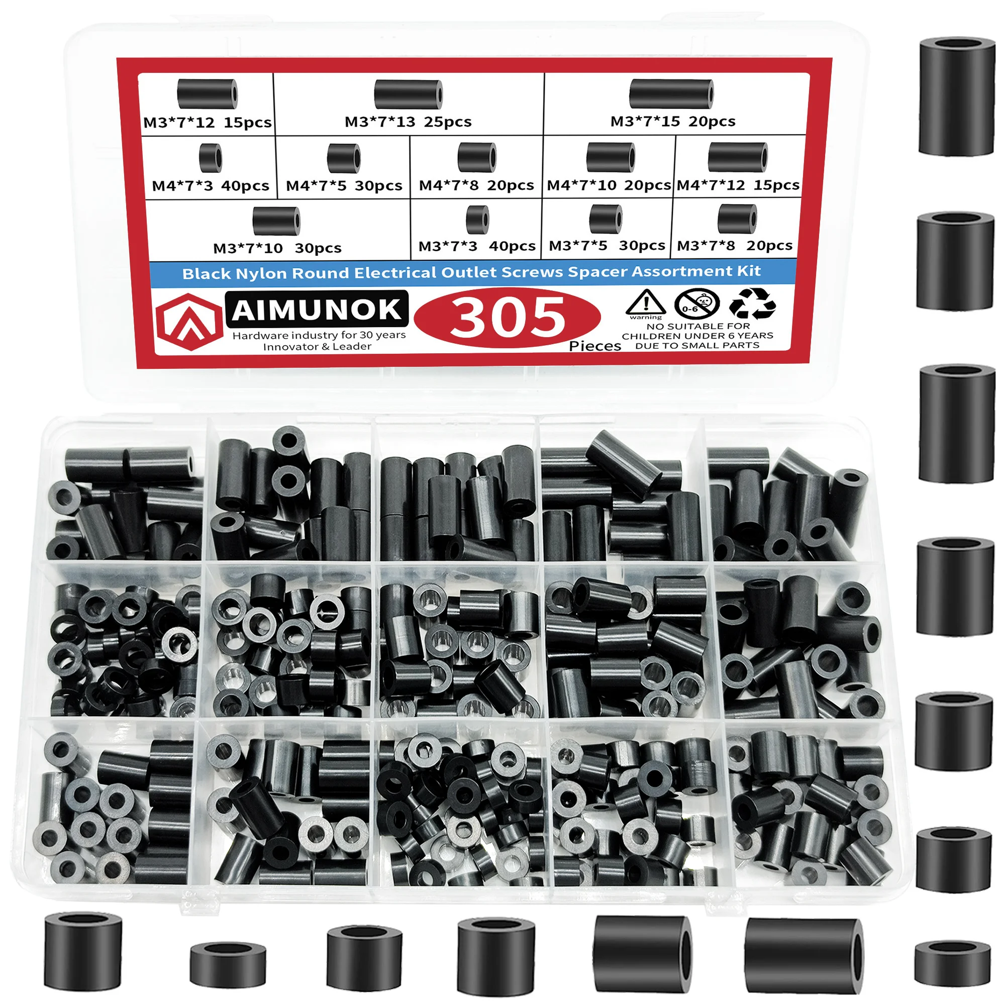 

305Pcs Black Nylon M3/M4 Spacer Kit - Insul. Washers for Elect/Car/Furniture & DIY | Wear-Res, Corr-Proof w/Box, Nylon Pro/Home