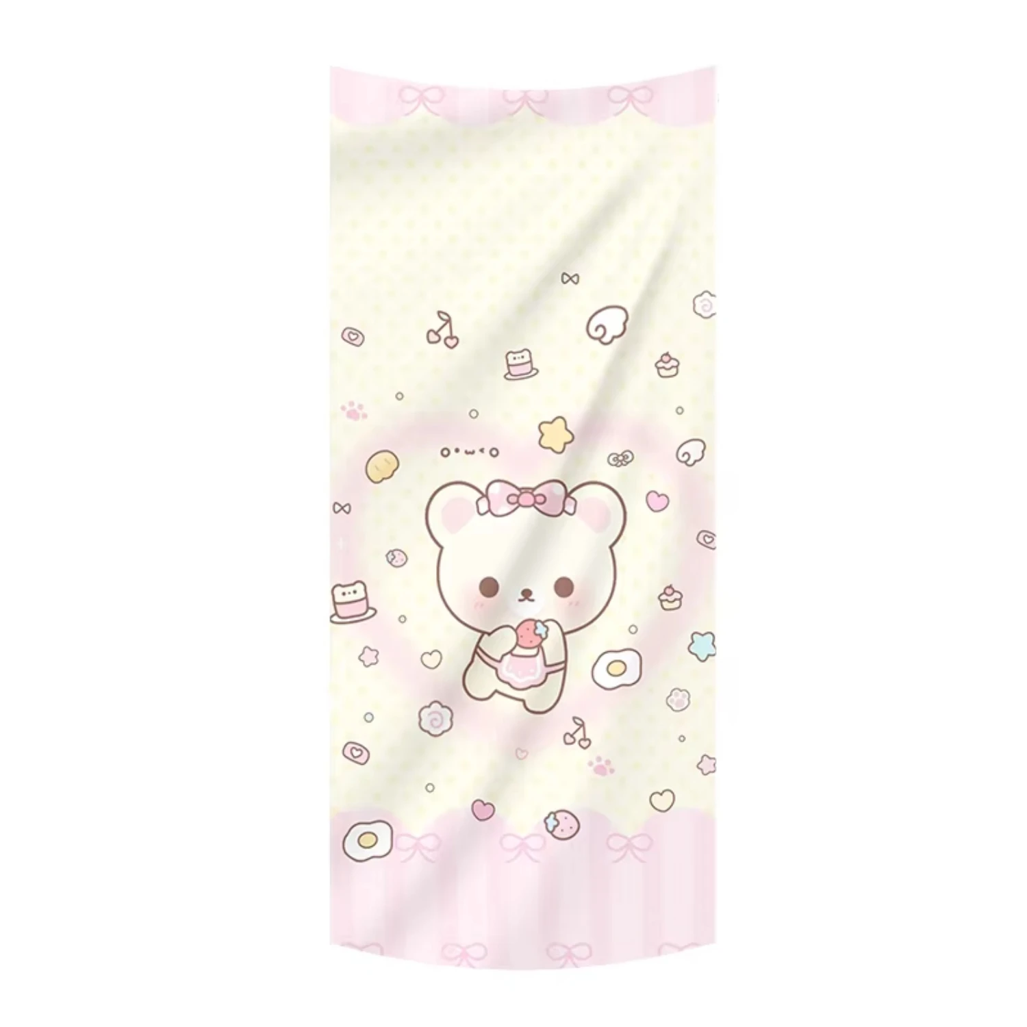 Sweet Dessert Theme Rilakkuma Tapestry Pastel Pink Cartoon Bear Family Print Wall Art For Girls Room Dorm And Apartment