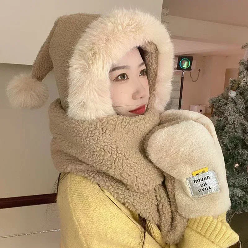 겨울 스카프 장갑 모자 방한 및 따뜻한 넥밴드 플러스 벨벳 및 두꺼운 귀마개 모자