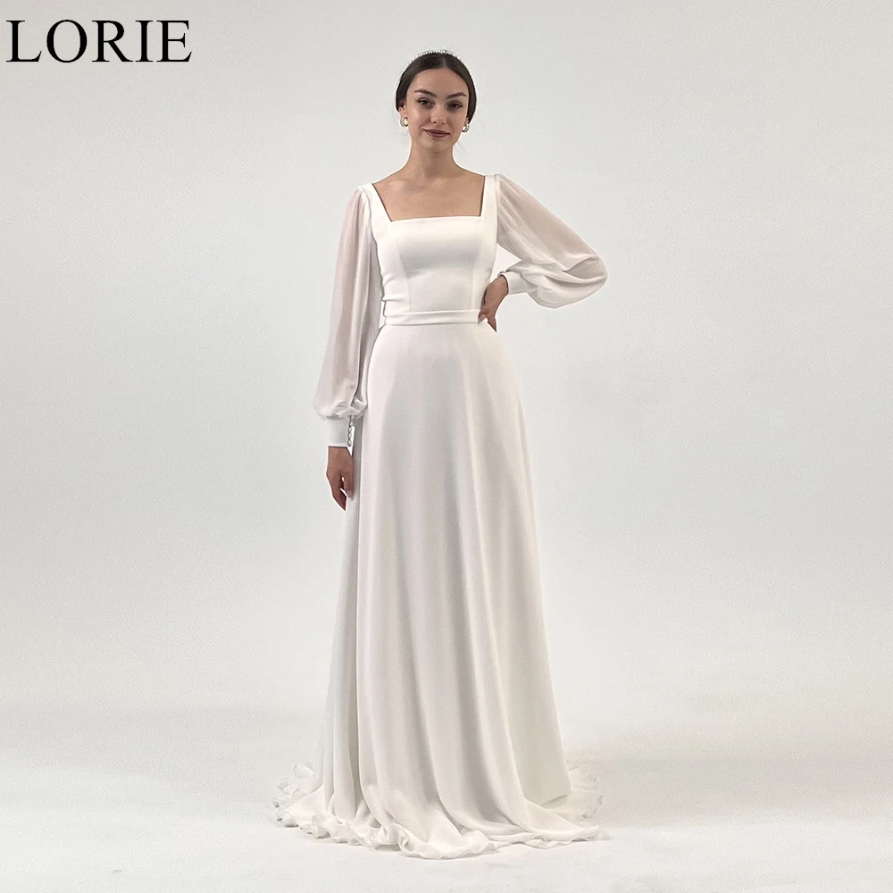 

LORIE Elegant Chiffon Wedding Dresses Saudi Arabic Square Neck A-Line Pleated Bride Prom Gown Muslim 2024 Bridal Gown Customized