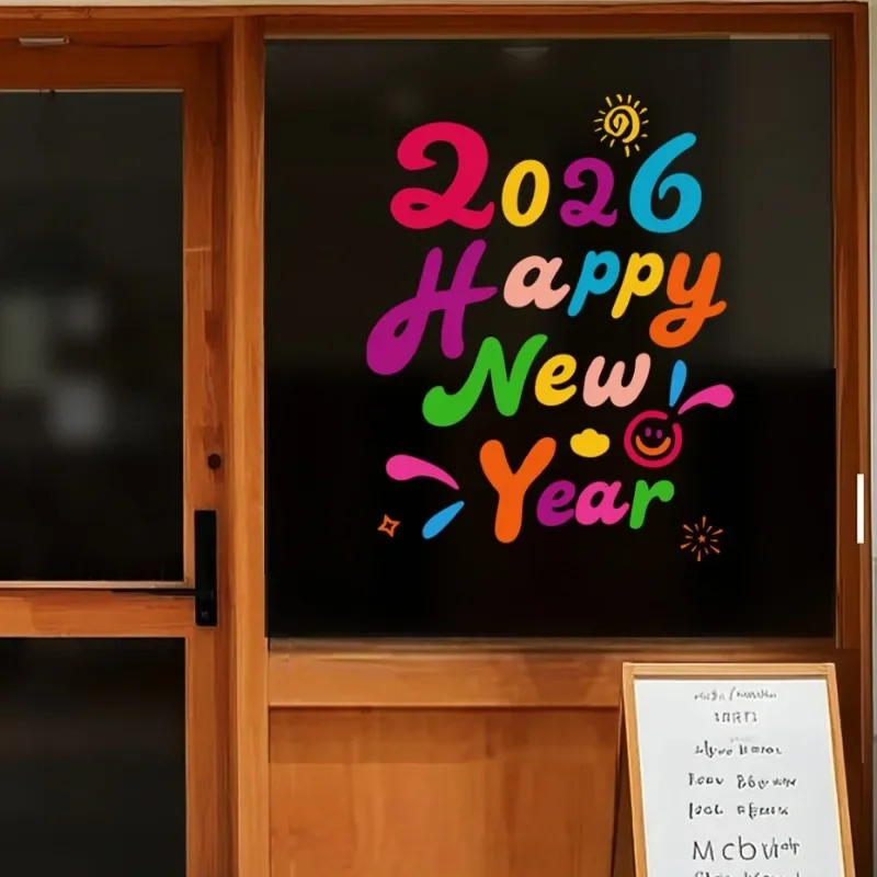 1/2/5 Stück Fensteraufkleber für 2026 Happy New, wiederverwendbare statische Happy New Year-Aufkleber, abnehmbare Feiertagsdekoration