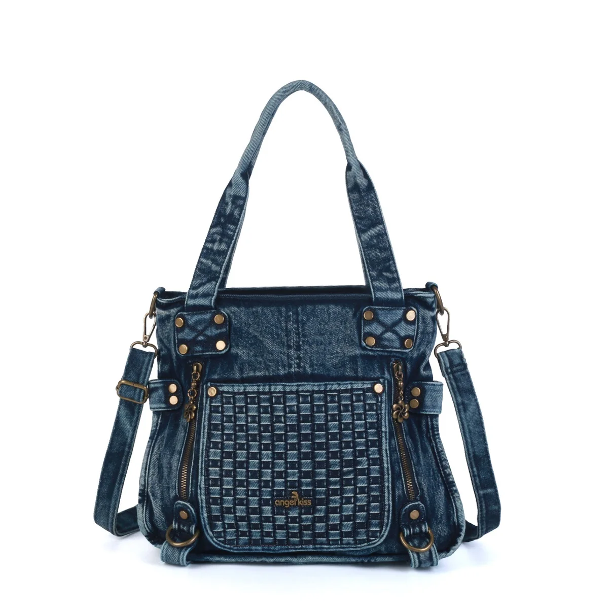 

Angelkiss Women Handbags Blue Denim Shoulder Bag Top-handle Handbag Fashion Satchel Dumpling Shoulder Bag Tote Hobos Large Purse