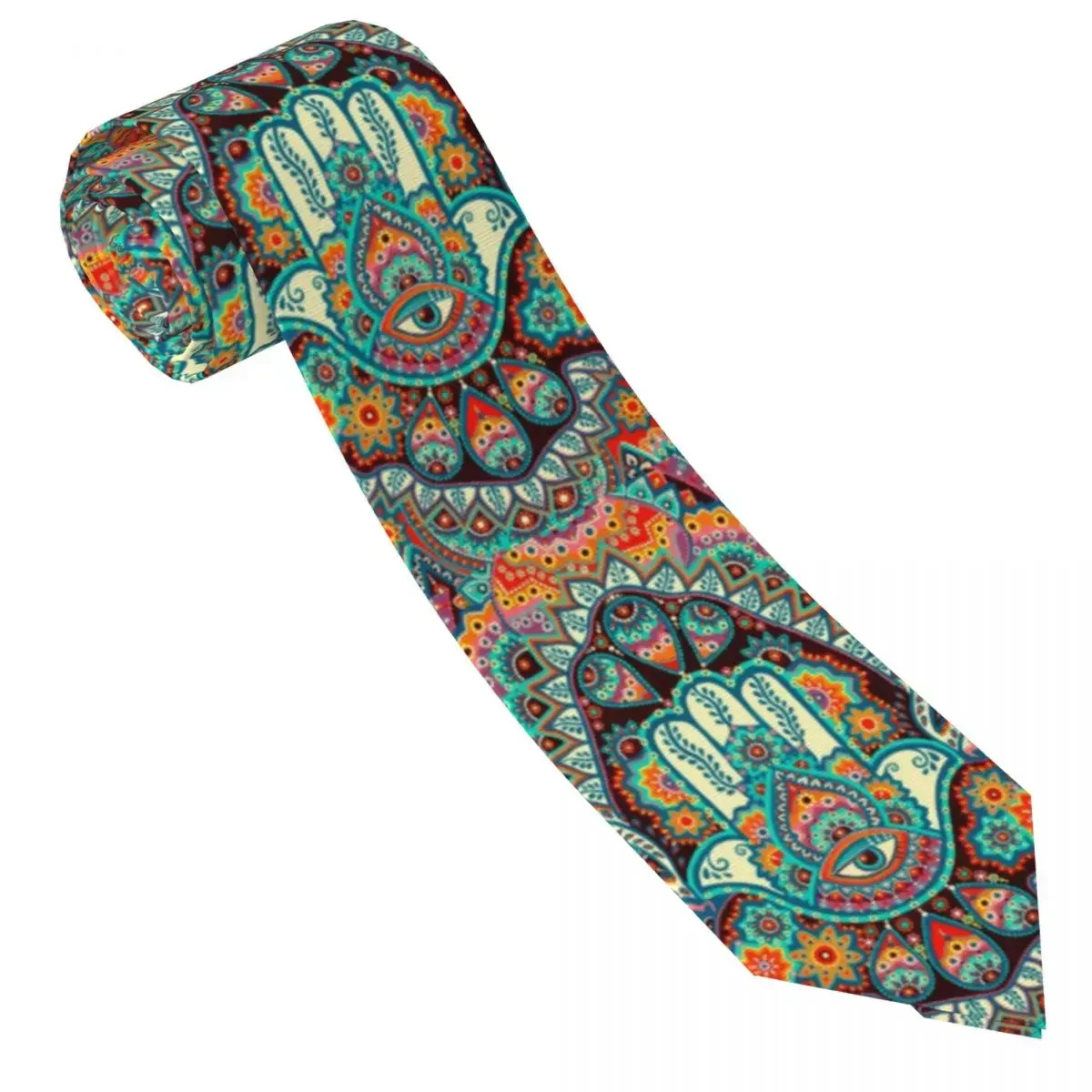 Hamsa Hand Tie Bohemian Mandala Cute Funny Neck Ties For Men Cosplay Party Quality Collar Tie Design Necktie Accessories