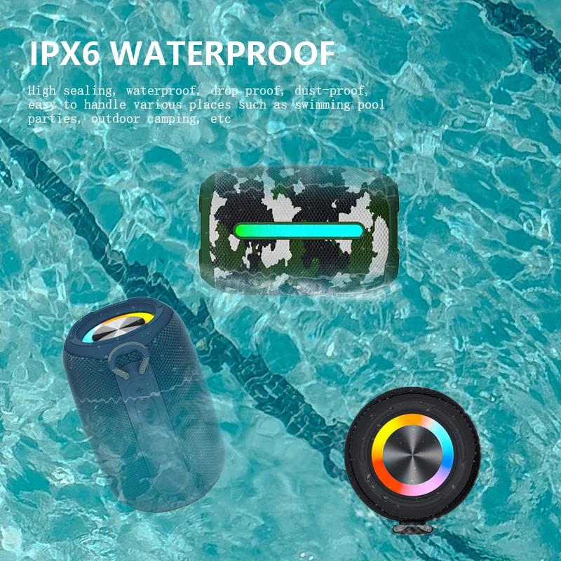 Speaker Bluetooth 5.3 Tahan Air Bass Yang Ditingkatkan Speaker Nirkabel Luar Ruangan Portabel Subwoofer 3D 360 ° Panggilan Suara Stereo Bluetooth