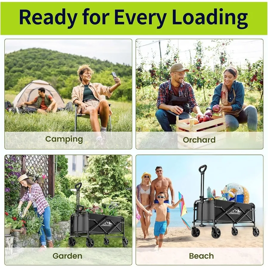 Zusammenklappbarer Wagen mit 5 abnehmbaren 360-Grad-Schwenkrädern, verstellbarem Griff für den robusten Einsatz, 220 Pfund Tragfähigkeit, Dual Detacha
