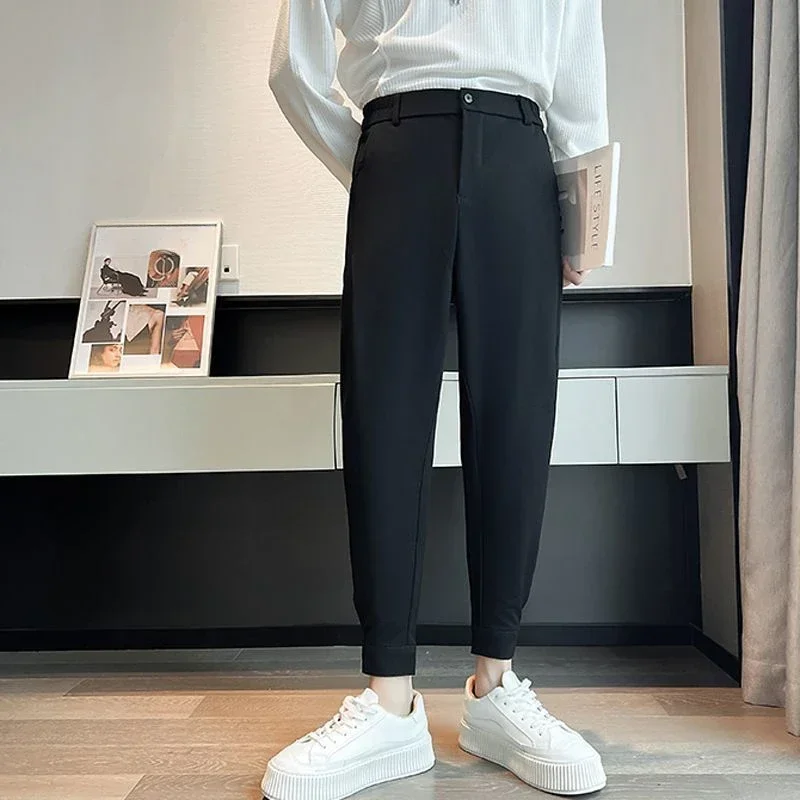 

Slim Fit Tressed Man Suits Pants Harem Baggy Trousers for Men Chinese Homme Slacks Tailoring Thin Casual Up New in Clothes Offer