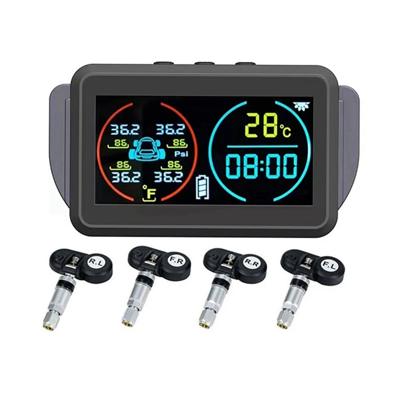 TPMS Car Tire Pressure Monitoring System Alarm Tyre Air Pressure Meter Gauge Temperature Warning 4 Sensors