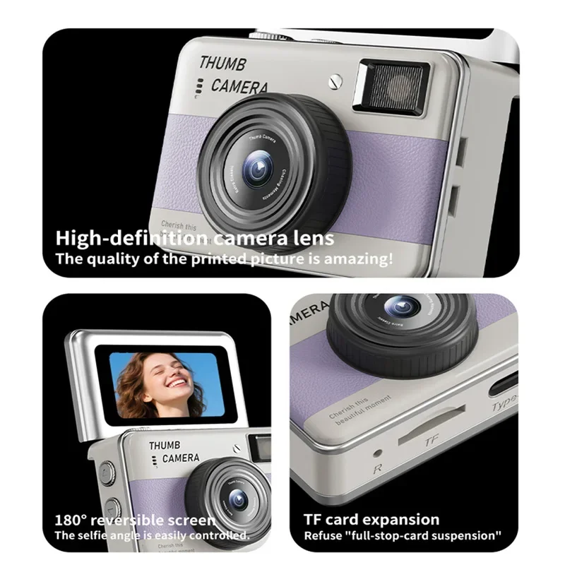 Lenovo 4K CCD HD Camera One-Touch Photo Mini Camera Thumb-Sized Camera Flip-Cover Design Student-Friendly Portable Companion