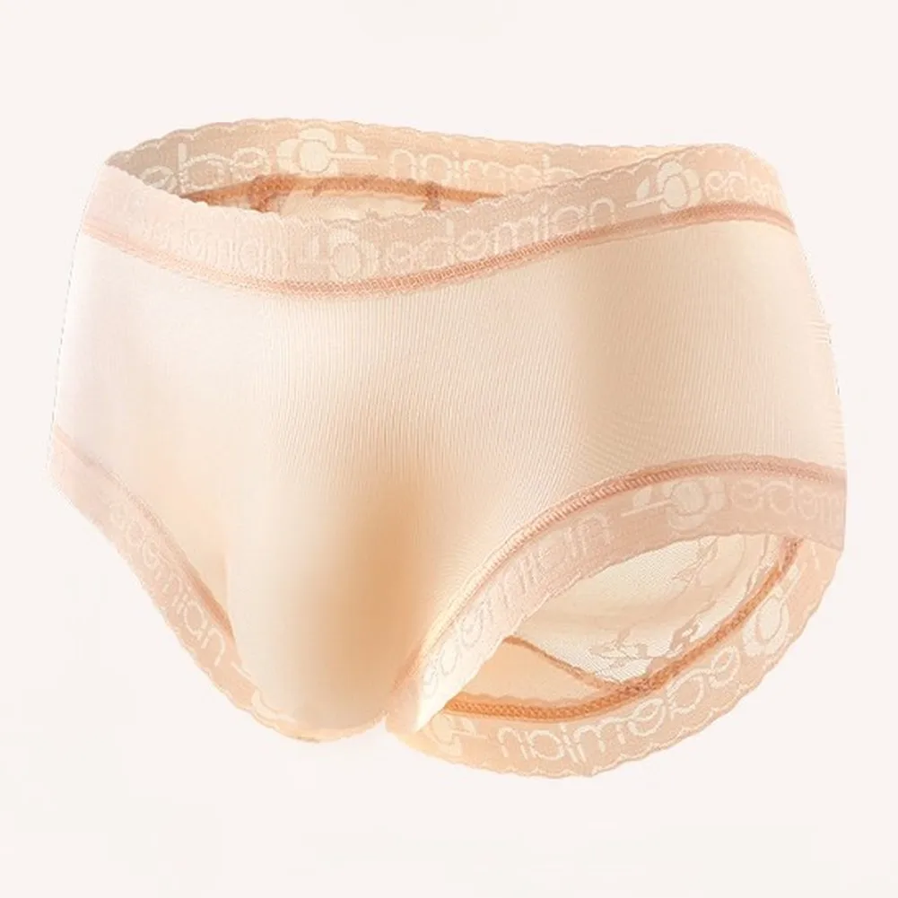 Men Lace Ice Silk Briefs 3D Bulge Pouch Seamless Quick Dry Smooth Breathable Underwear Solid Color Male Lingerie Panties