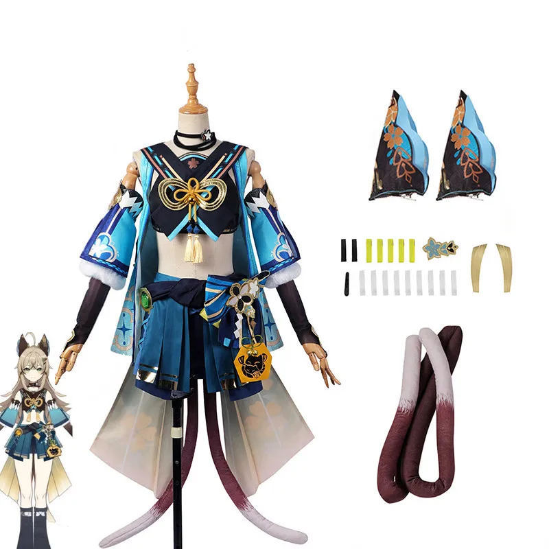 

Kirara Cosplay Costume Wig Game Genshin Impact Cat Upon The Eaves Uniform Long Hair Cat Tails Leggings Ears Vision New Character