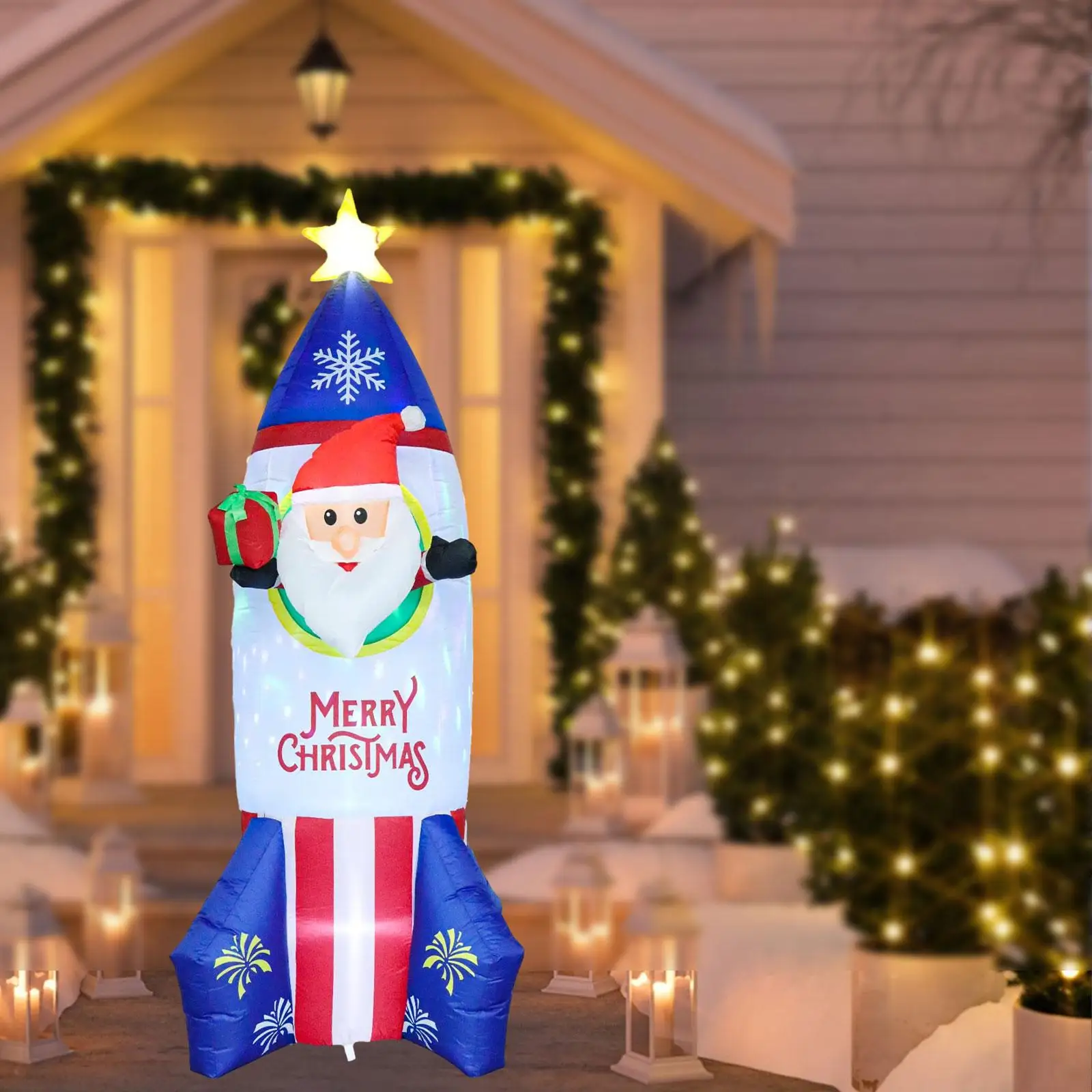 

Light up Santa Claus Holiday Courtyard Lawn Pool Christmas Rocket Inflatable