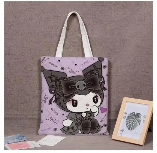 Hello Kitty Women Bag Cartoon Cinnamoroll Kuromiins Small Fresh Canvas Bag One Shoulder Handheld Simple Fashion Bag With zipper