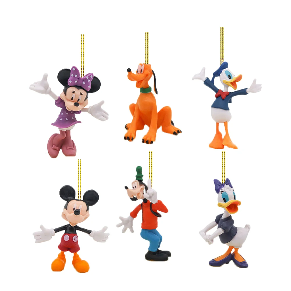 Disney Mickey Mouse Christmas Tree Pendant Action Figures 6pcs Cartoon Classic Toy Model Doll Home Decor Accessories Gifts