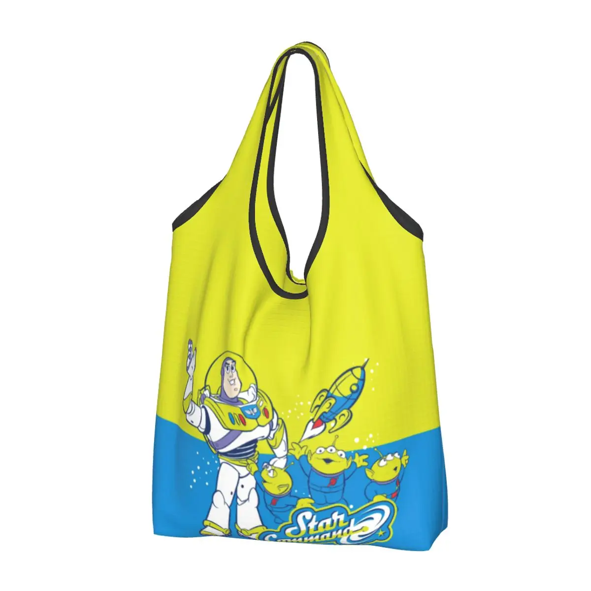 Custom Anime Toy Story Buzz Lightyear And Alien Shopping Bag Women Portable Big Capacity Grocery Cartoon Movie Tote Shopper Bags